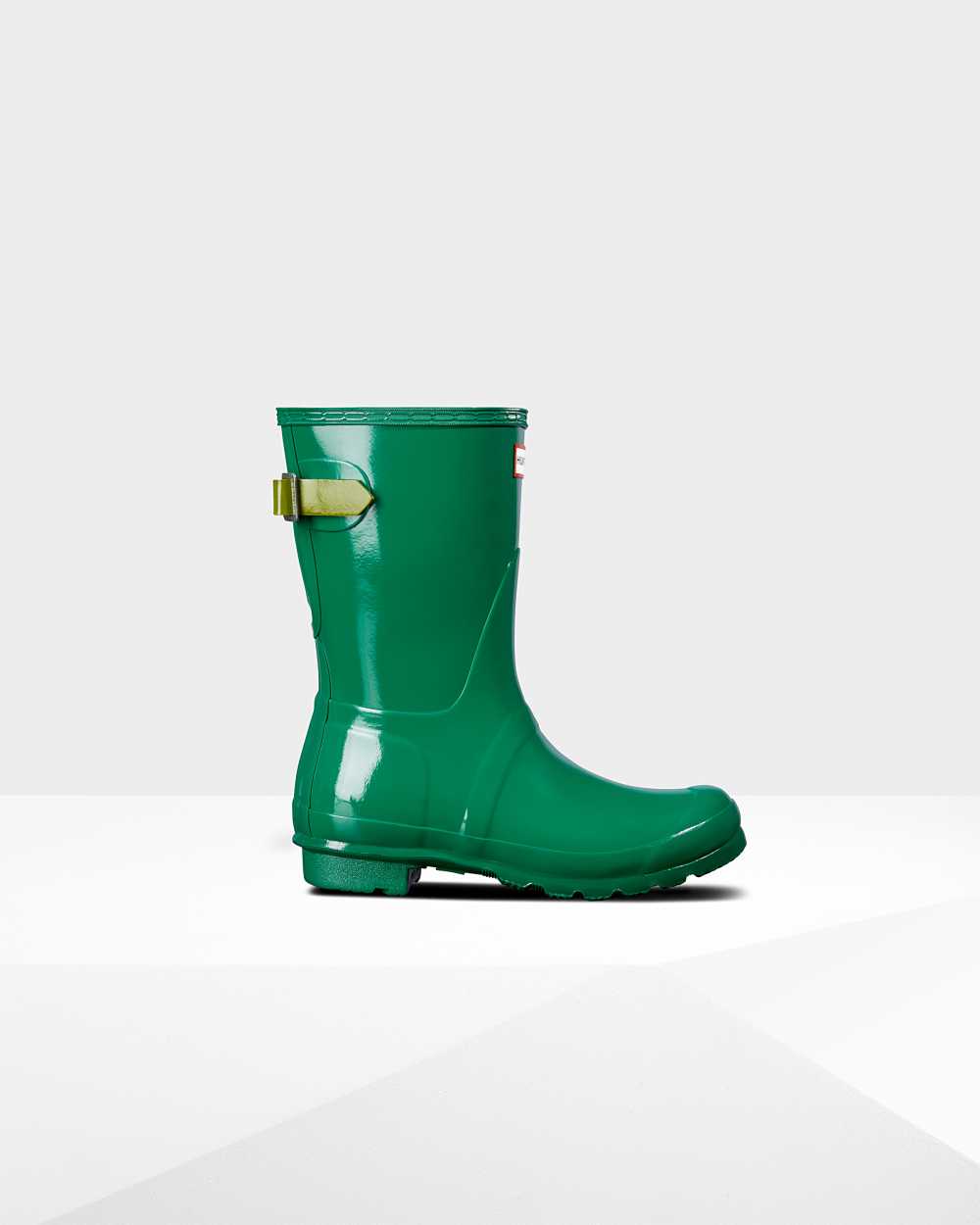 Womens Hunter Original Short Back Adjustable Gloss Rain Boots Green | TIVAPW-632